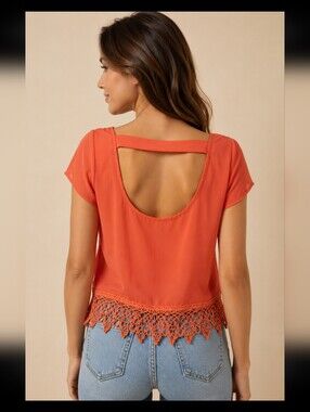 LLOVE short sleeves Shirt Top women Orange Sz M